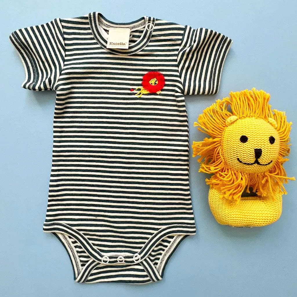 Organic Baby Gift Set, Animal Onesie and Rattle