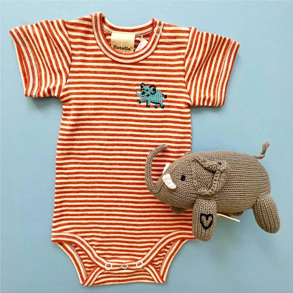 Organic Baby Gift Set, Animal Onesie and Rattle