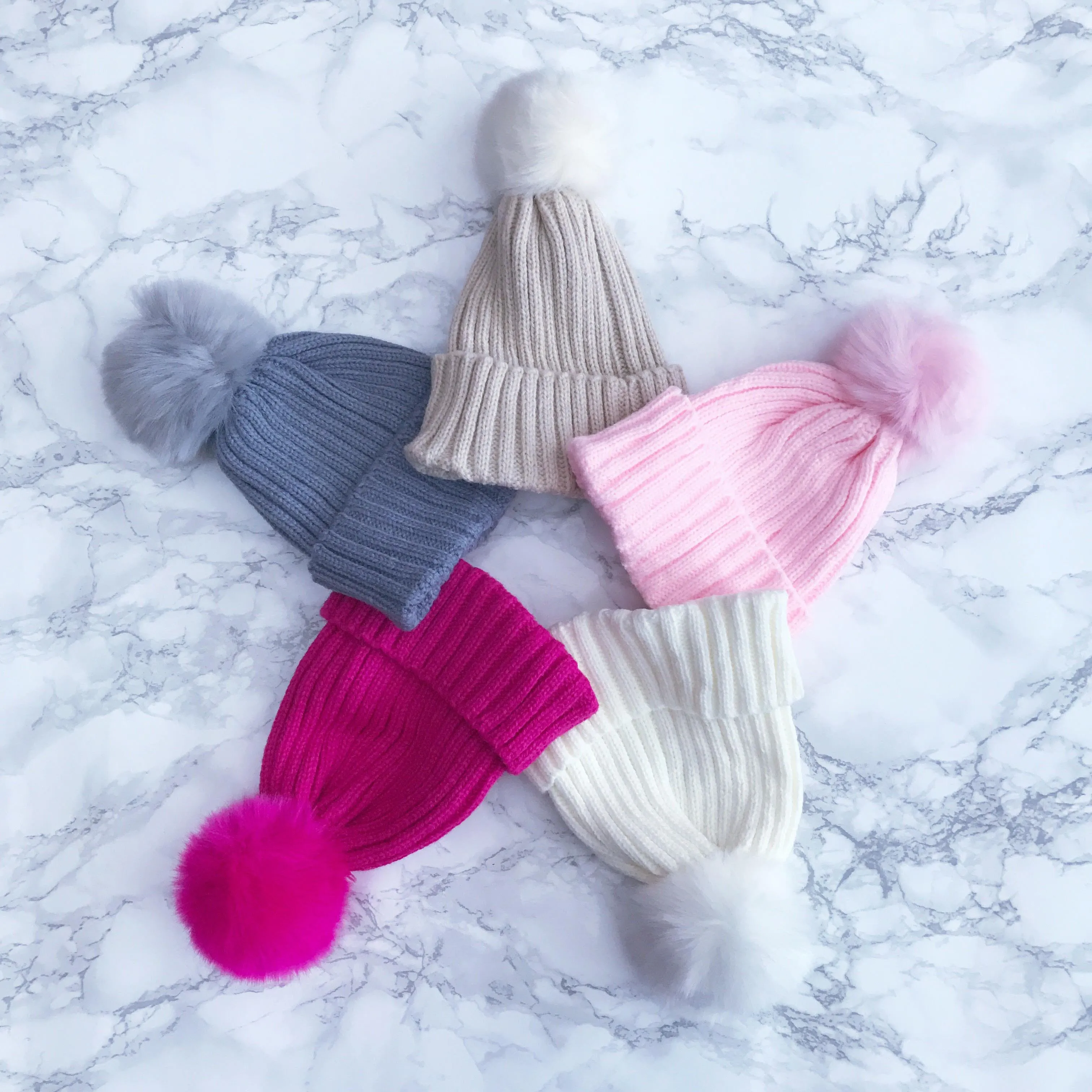 Pink Faux Fur Pom Pom Hat