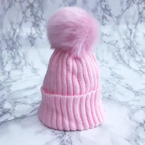 Pink Faux Fur Pom Pom Hat