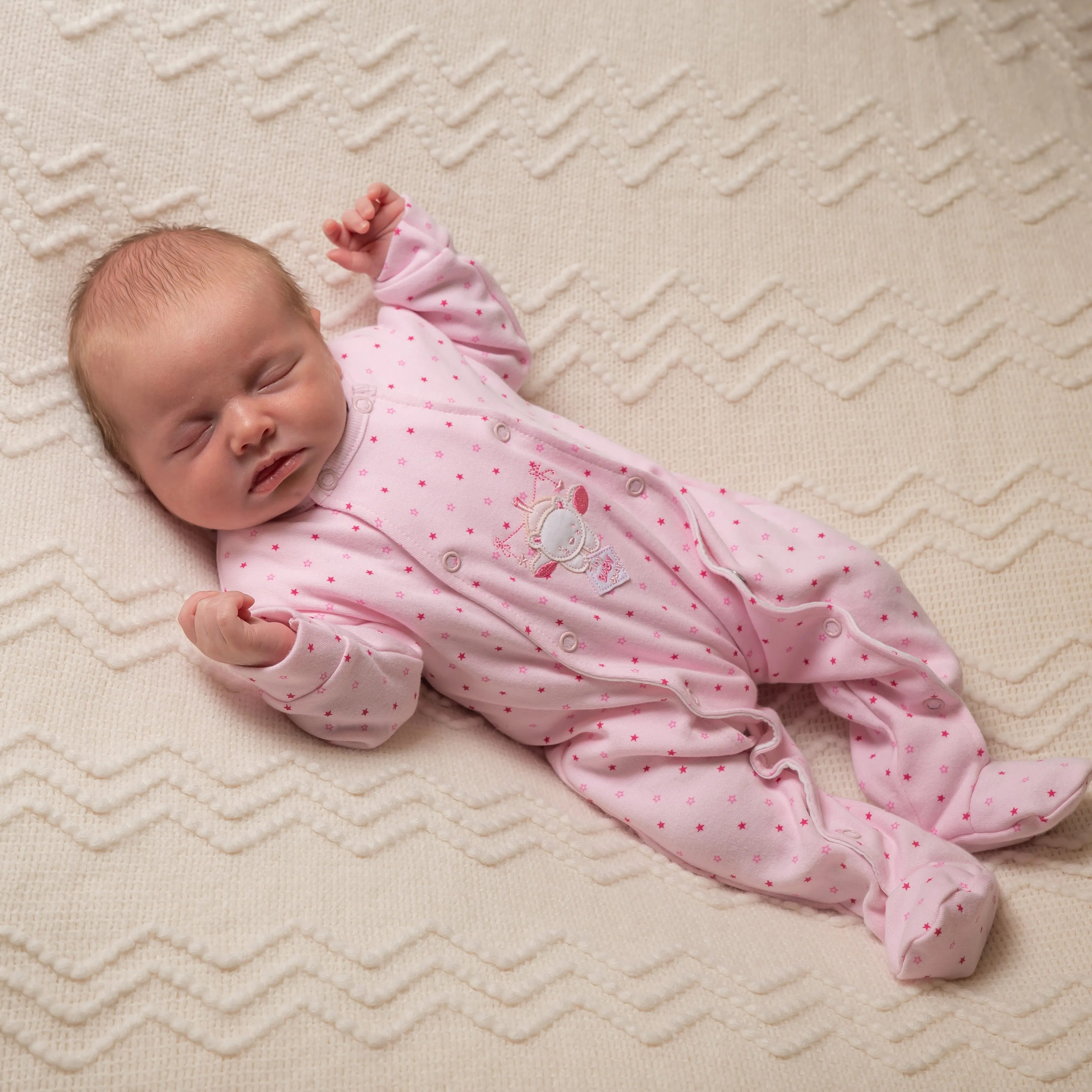 Pink 'Hanging Bear' Star Print Sleepsuit