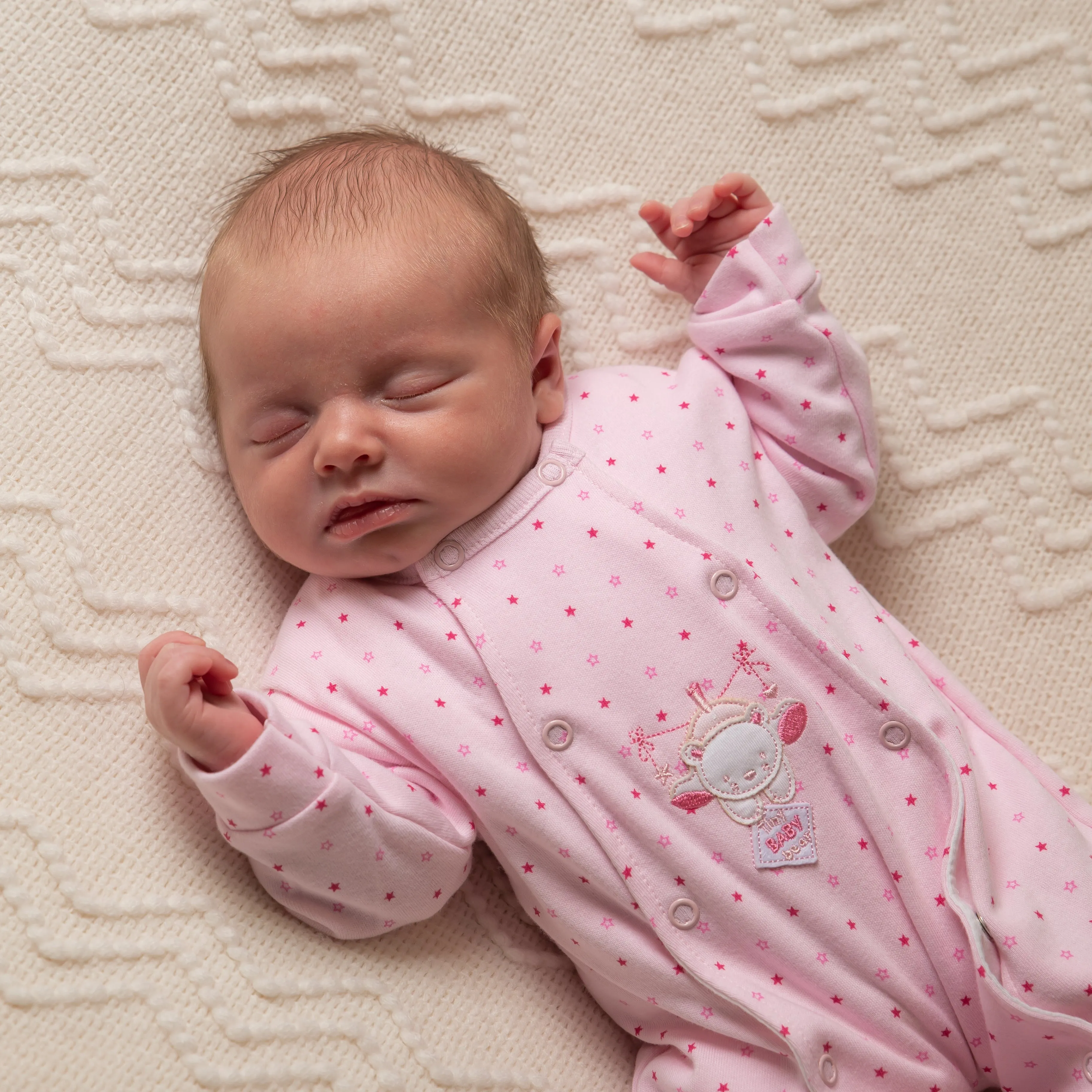 Pink 'Hanging Bear' Star Print Sleepsuit