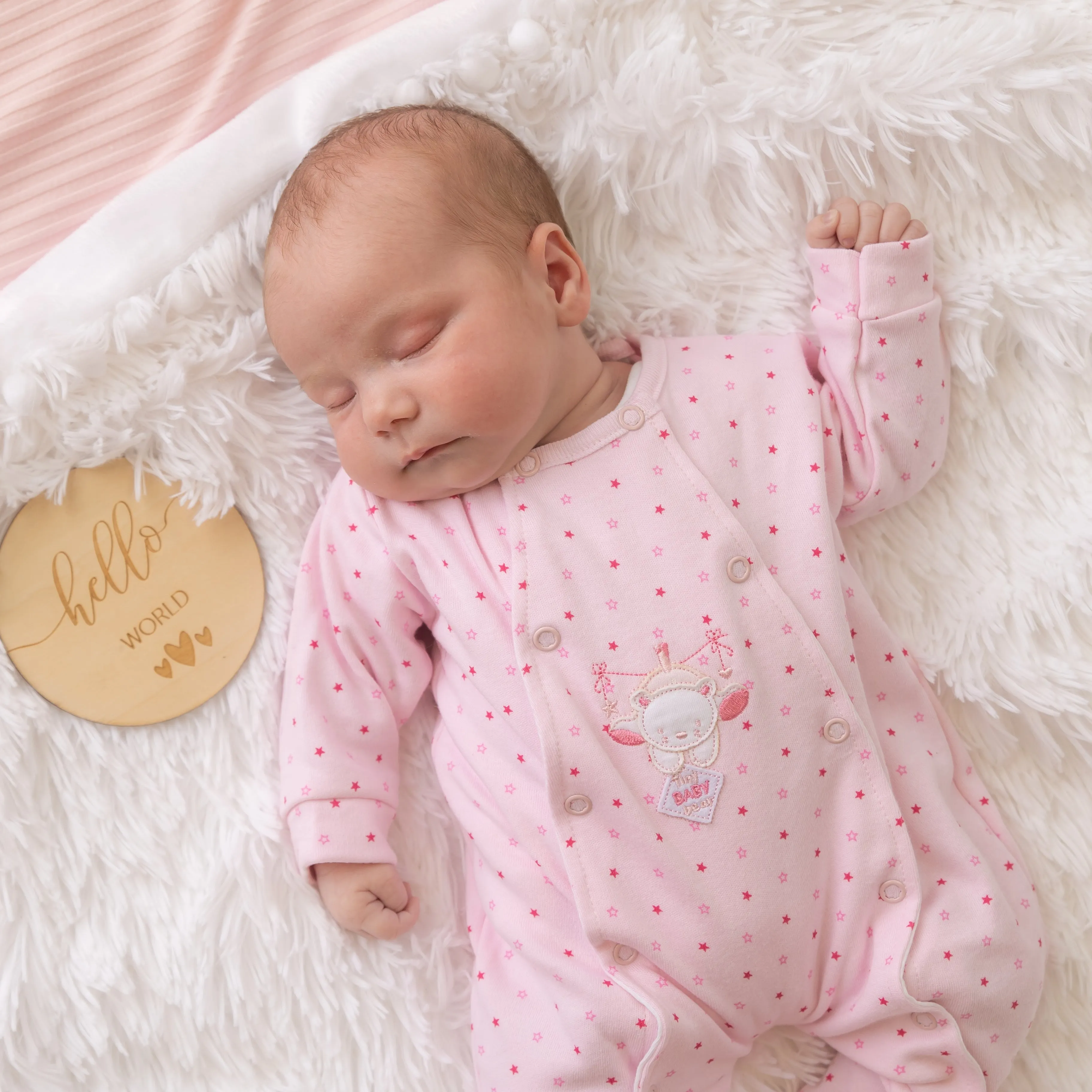 Pink 'Hanging Bear' Star Print Sleepsuit