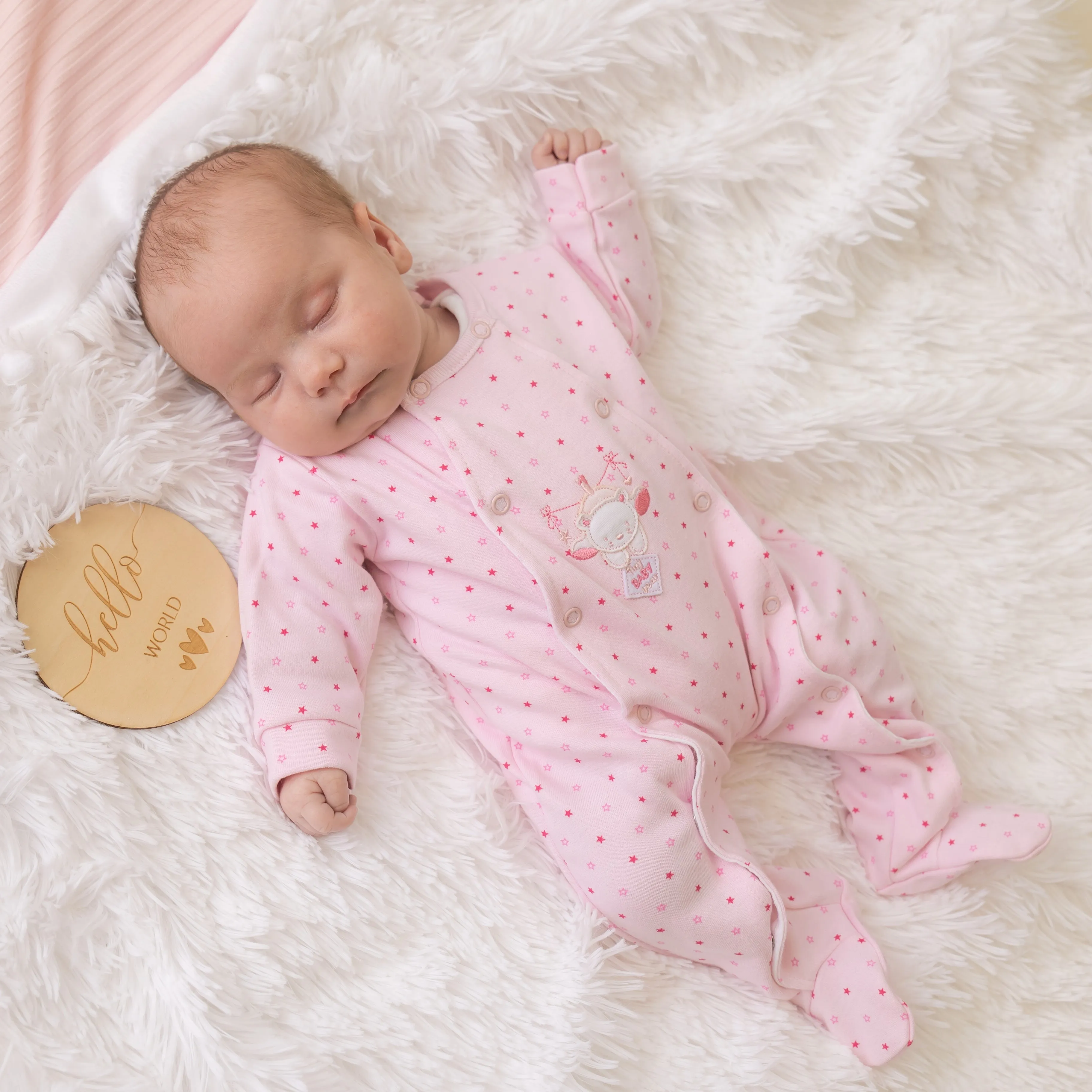 Pink 'Hanging Bear' Star Print Sleepsuit
