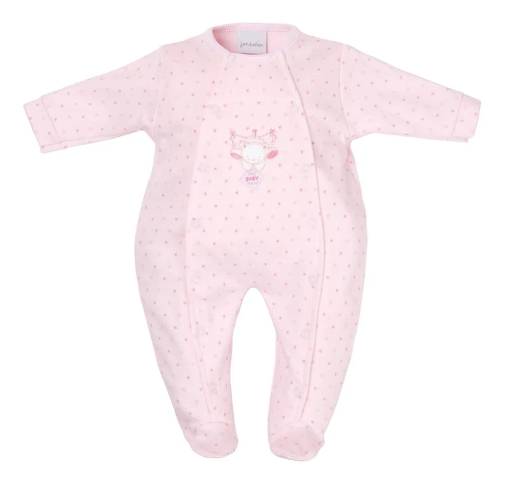 Pink 'Hanging Bear' Star Print Sleepsuit