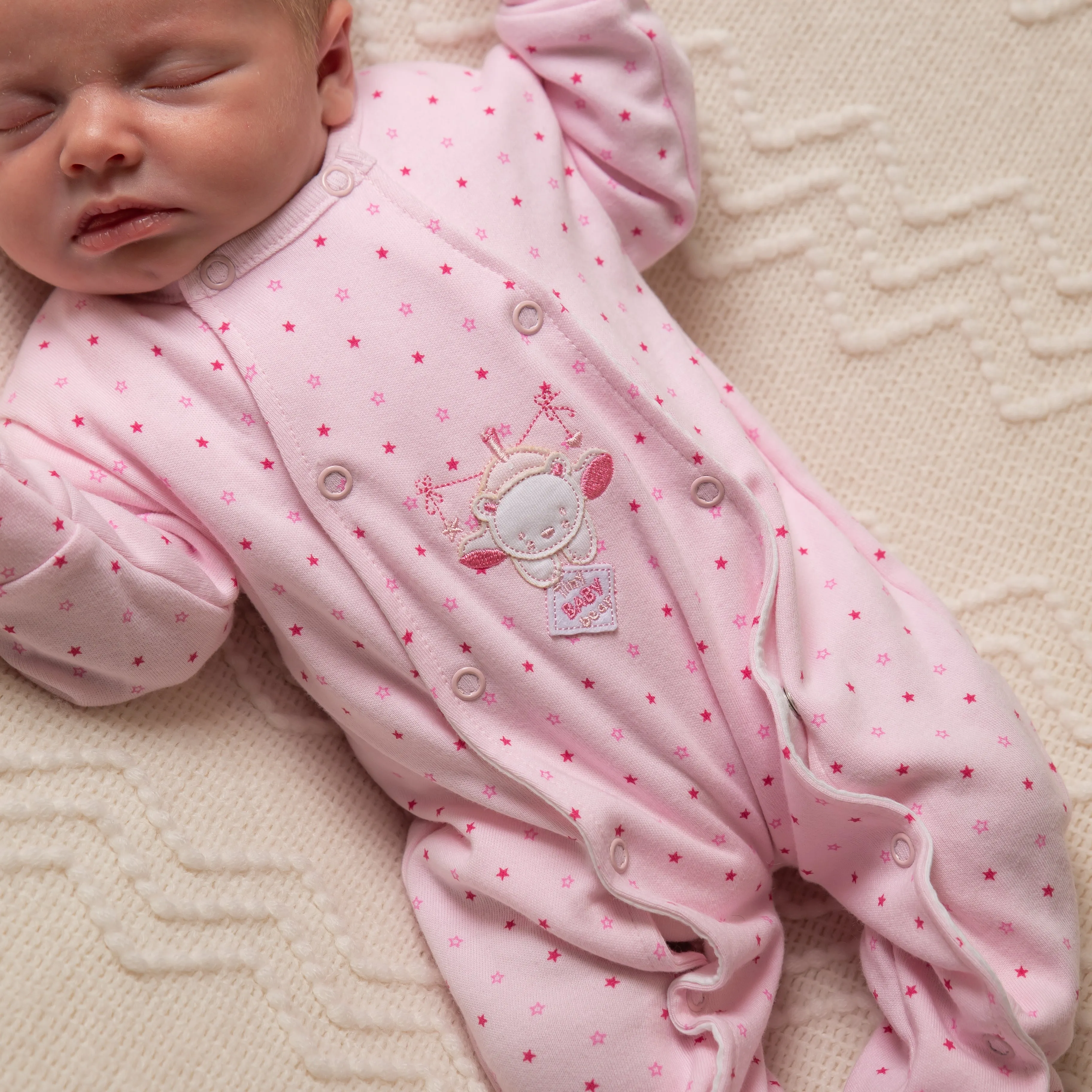 Pink 'Hanging Bear' Star Print Sleepsuit