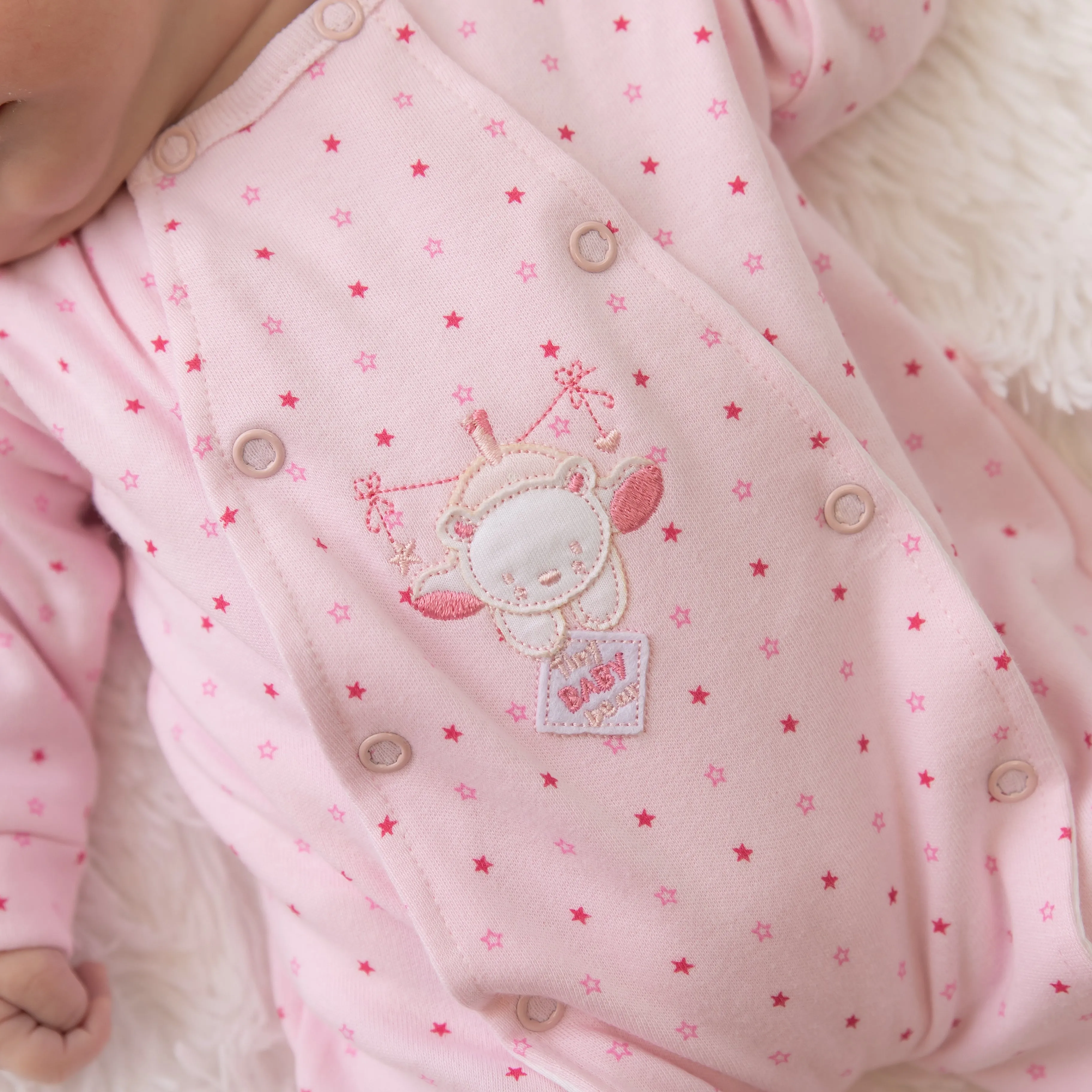 Pink 'Hanging Bear' Star Print Sleepsuit