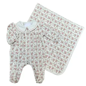 PURETÉ - Velour Floral Two Piece Baby Layette Set - Peach