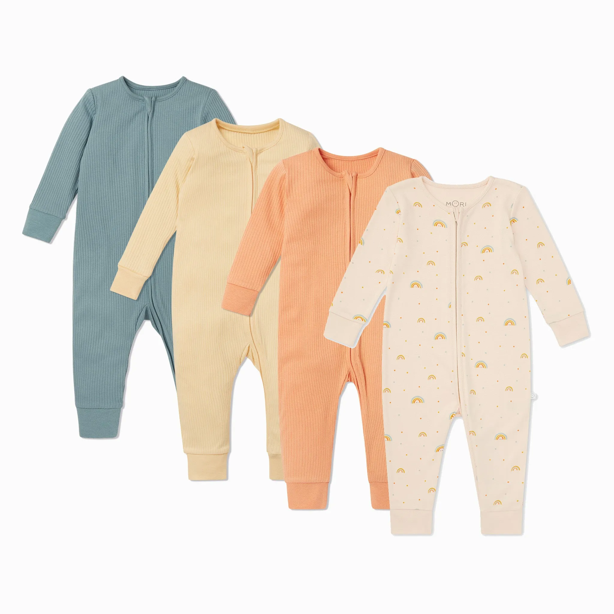 Rainbow & Ribbed Clever Zip Sleepsuit 4 Pack