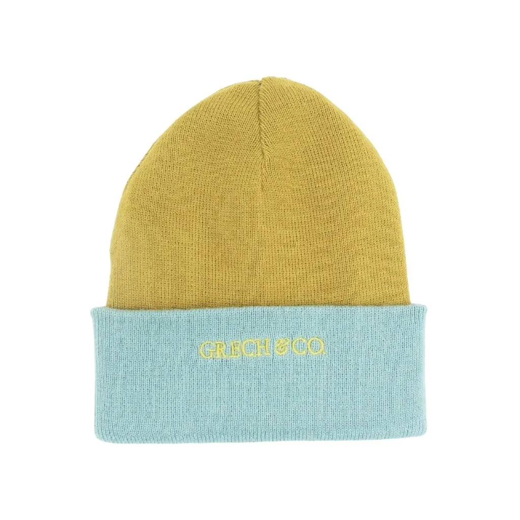 Reversible Knit Hat - Chartreuse, Sky Blue