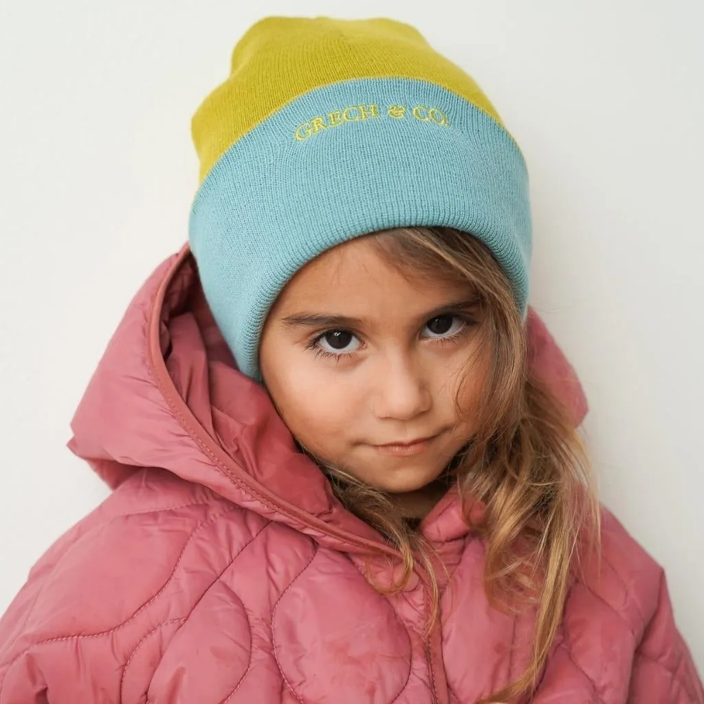 Reversible Knit Hat - Chartreuse, Sky Blue