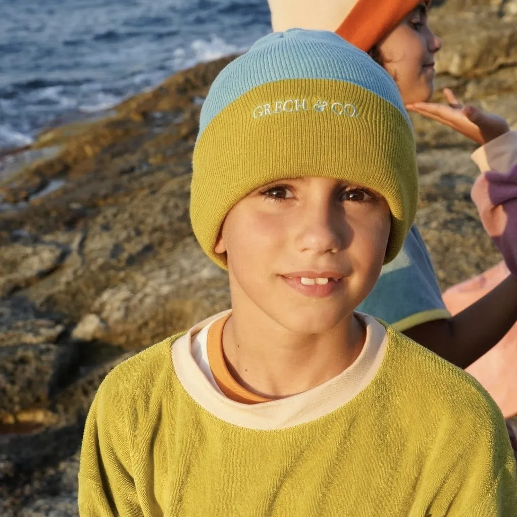 Reversible Knit Hat - Chartreuse, Sky Blue