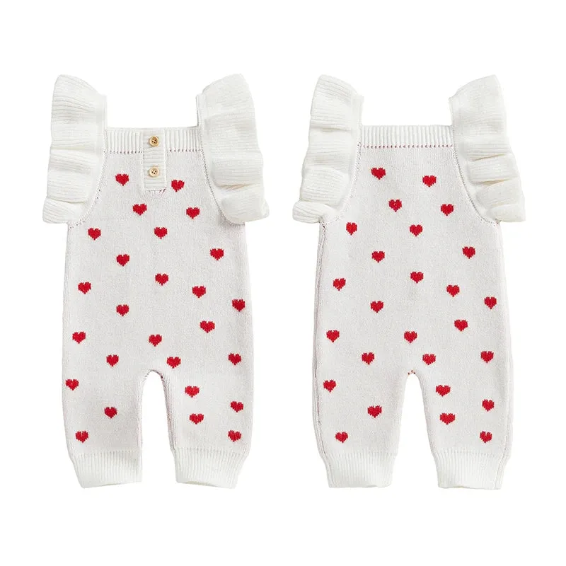 Ruffle Sleeve Heart Print Jumpsuit