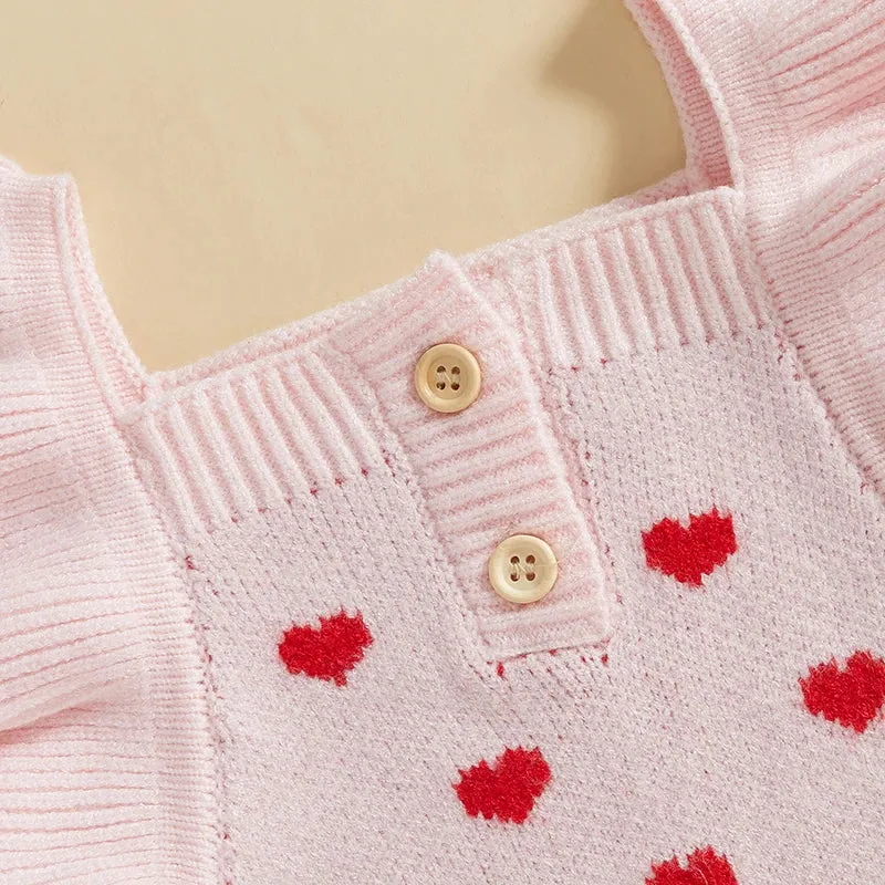 Ruffle Sleeve Heart Print Jumpsuit