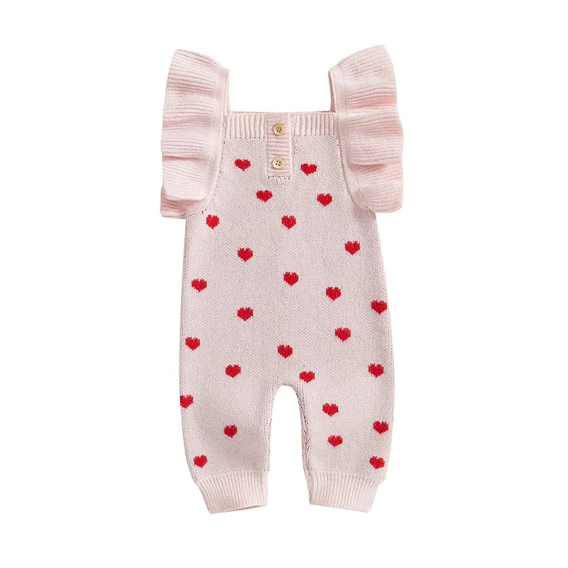 Ruffle Sleeve Heart Print Jumpsuit