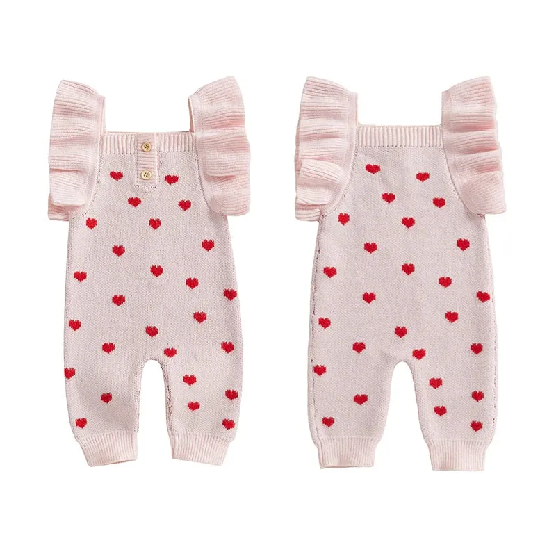 Ruffle Sleeve Heart Print Jumpsuit