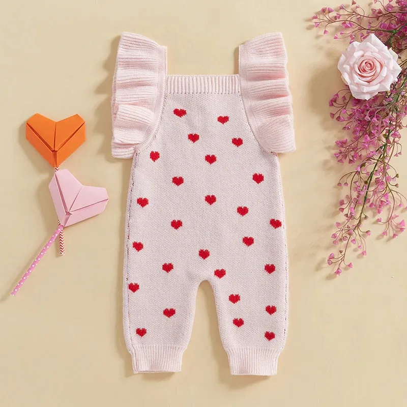 Ruffle Sleeve Heart Print Jumpsuit