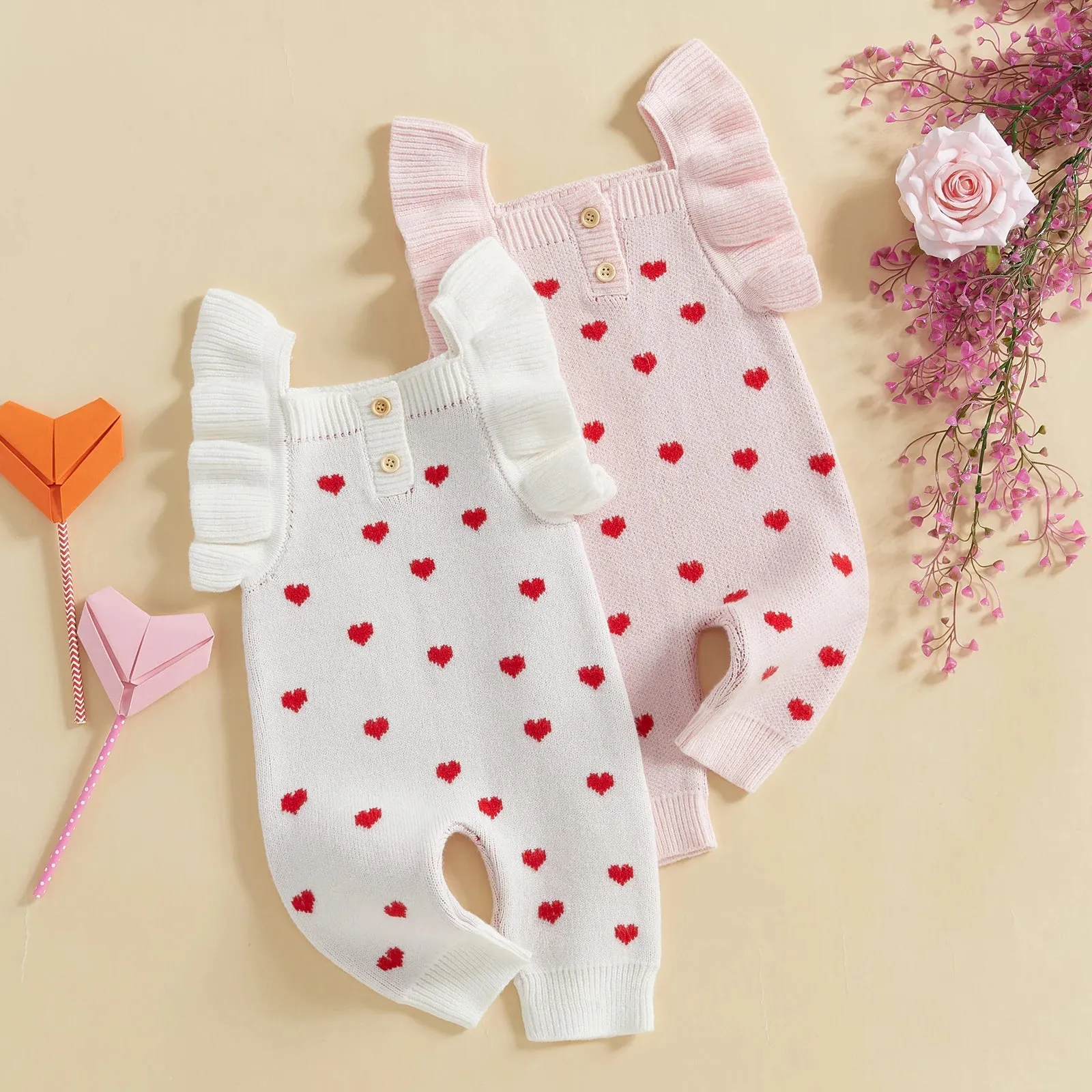 Ruffle Sleeve Heart Print Jumpsuit