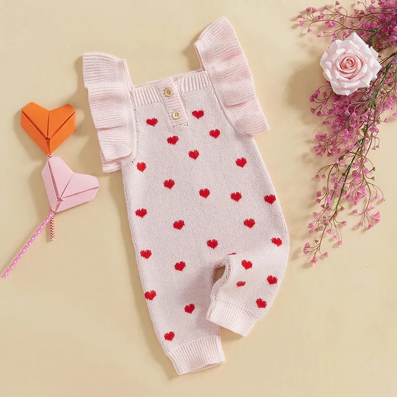 Ruffle Sleeve Heart Print Jumpsuit