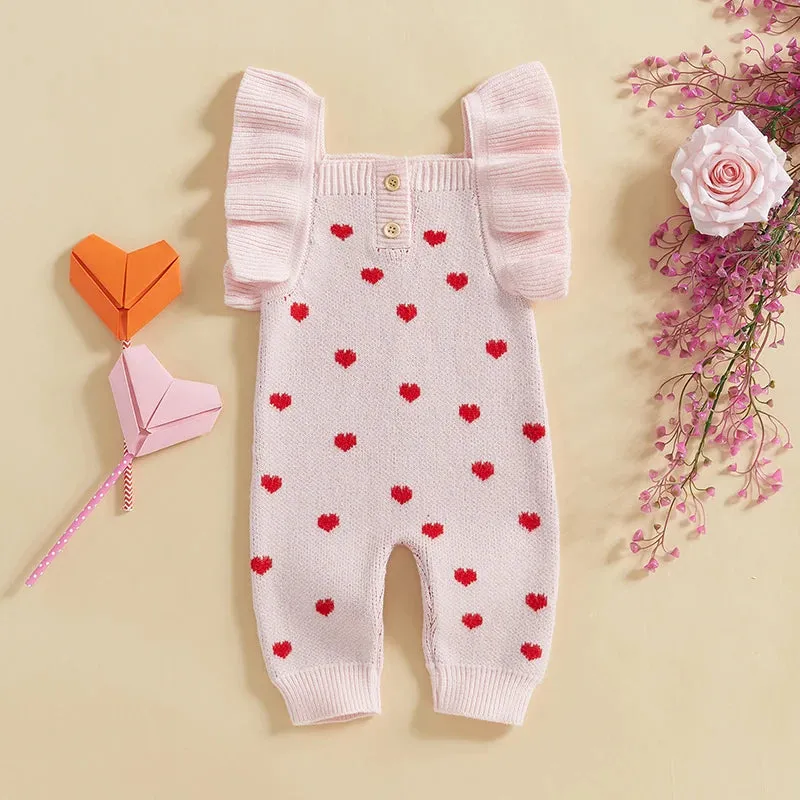 Ruffle Sleeve Heart Print Jumpsuit