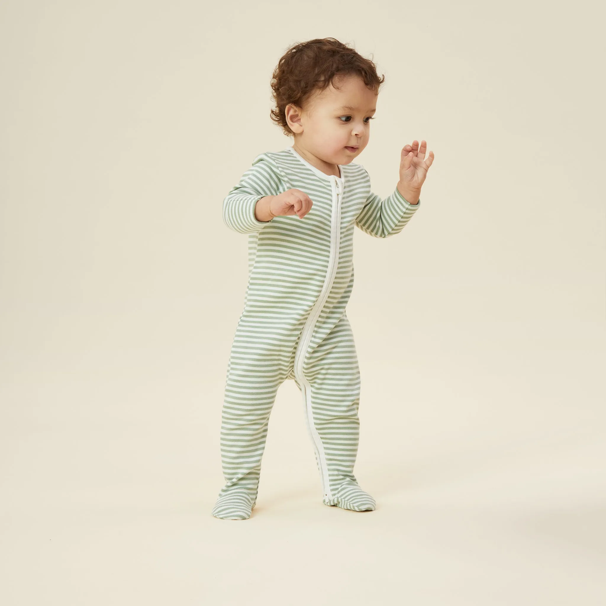 Sage Stripe Clever Zip Sleepsuit