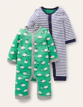 Sheep Twin Pack Rompers-Asparagus Baby Sheep