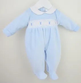 SS25 PRE-ORDER Boys Pex Bunny Velour Blue Sleepsuit