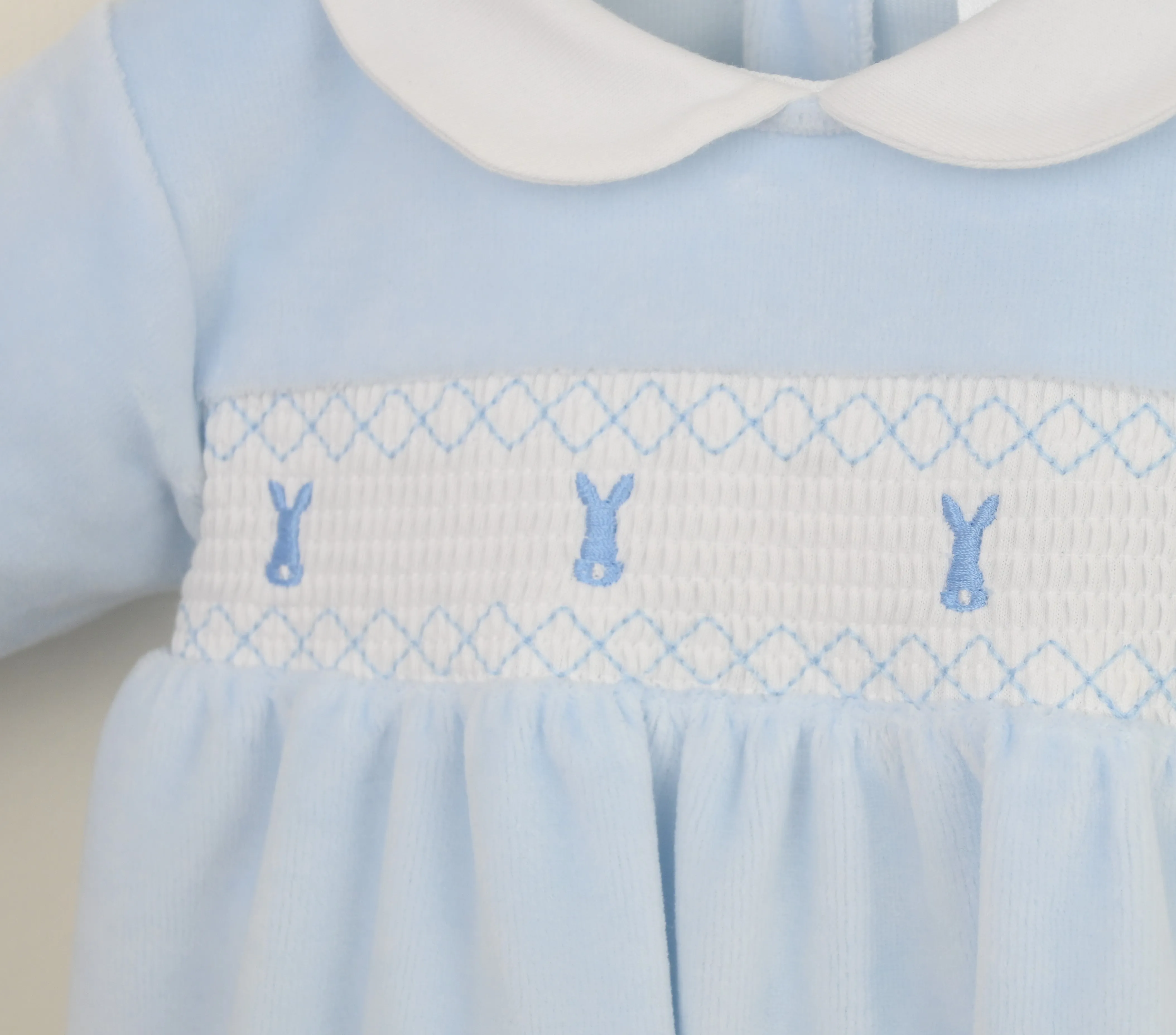 SS25 PRE-ORDER Boys Pex Bunny Velour Blue Sleepsuit