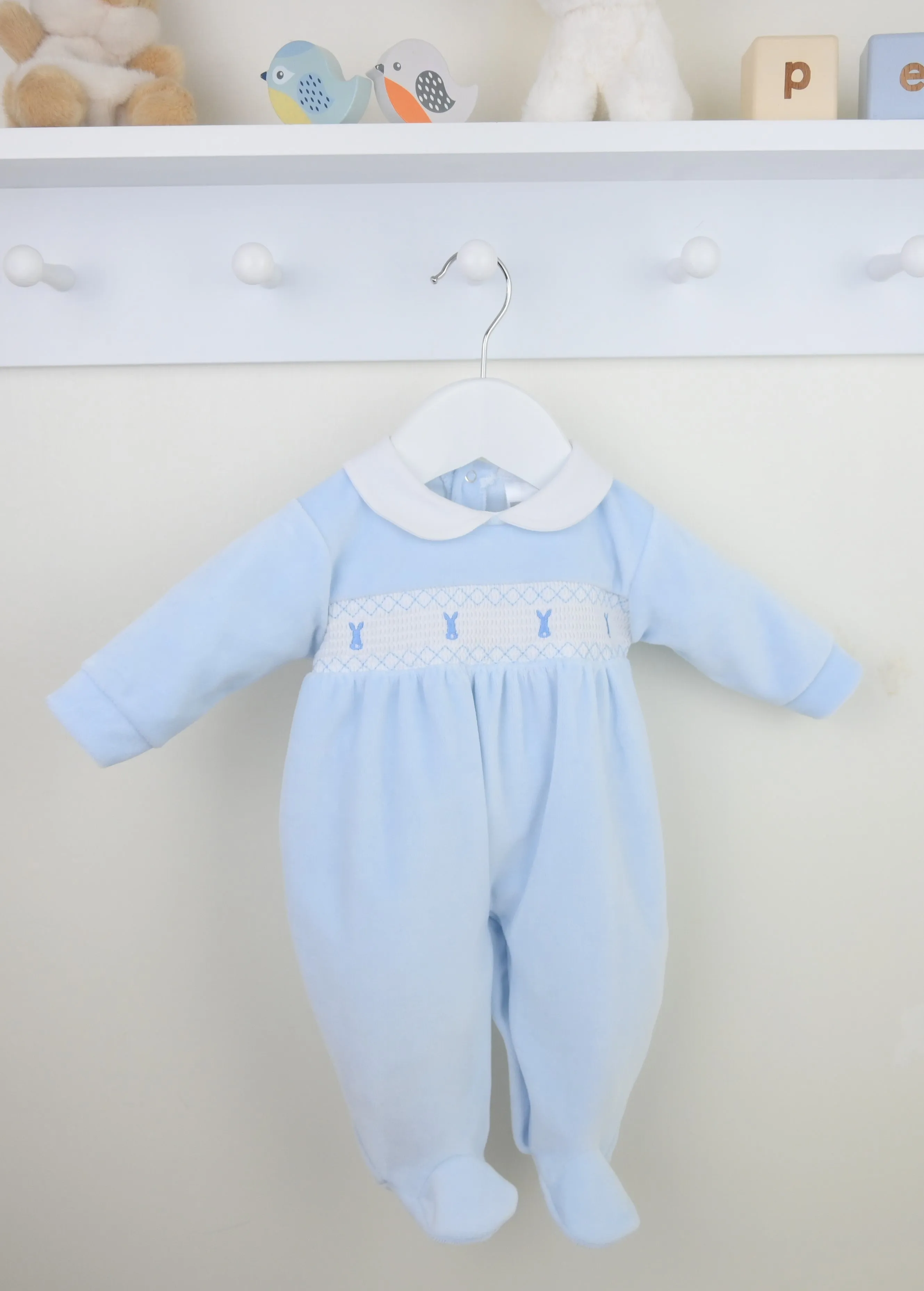SS25 PRE-ORDER Boys Pex Bunny Velour Blue Sleepsuit