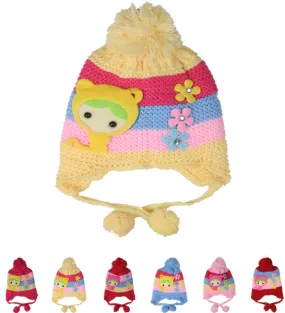 striped kids winter hat w/ pom pom Case of 72