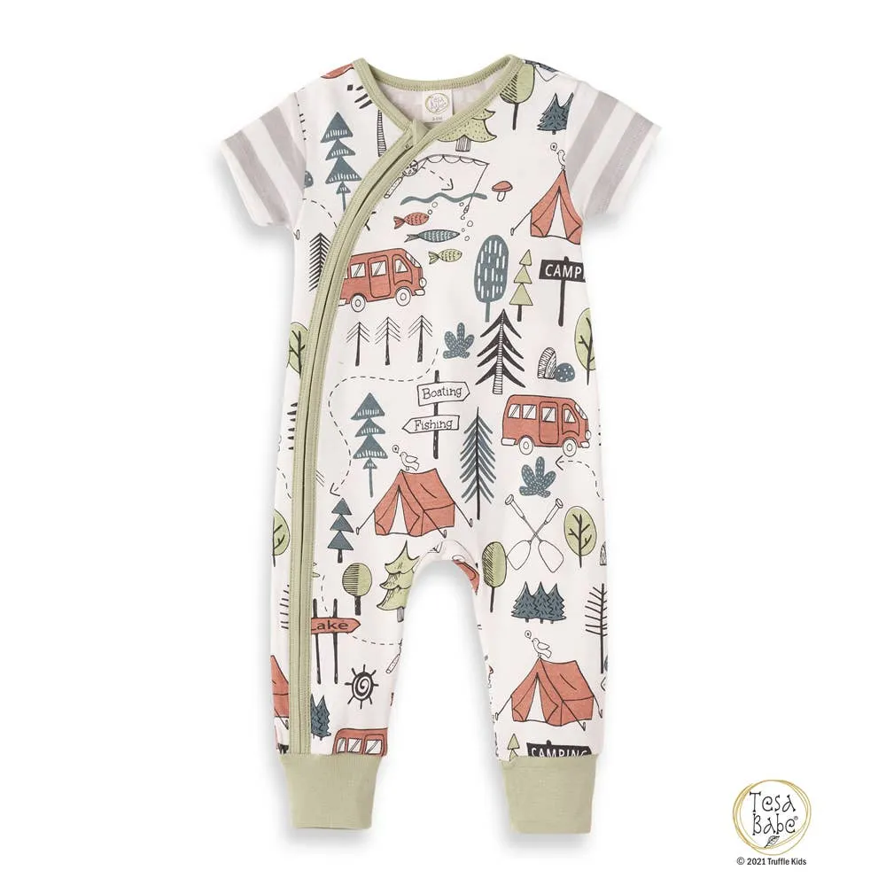 Summer Camp Zipper Short Sleeve Romper