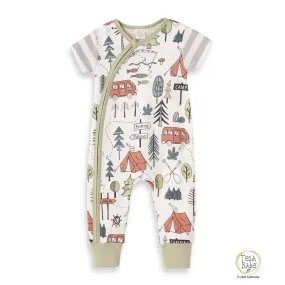 Summer Camp Zipper Short Sleeve Romper