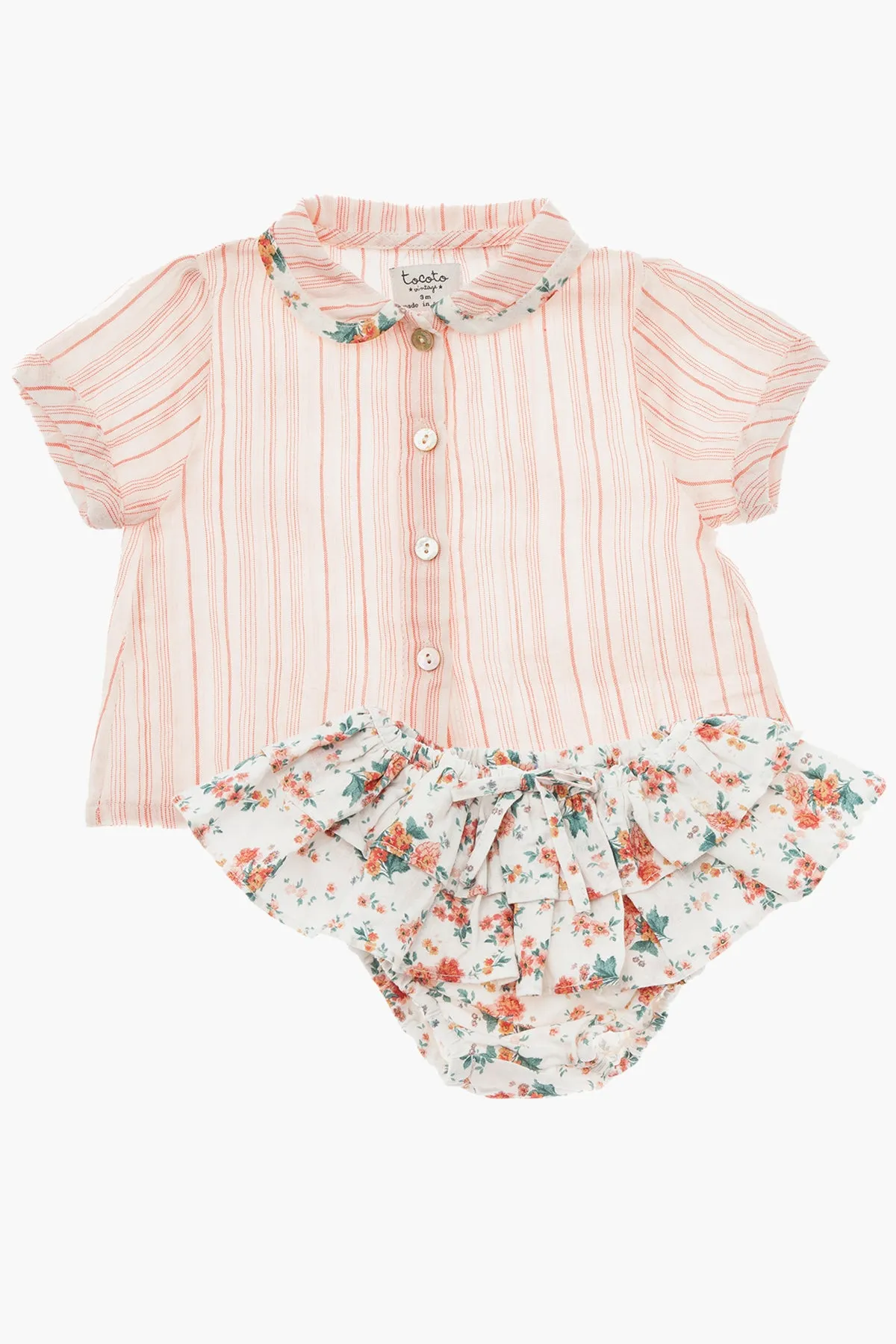 Tocoto Vintage Peter Pan Striped Baby Girls Set (Size 6M left)