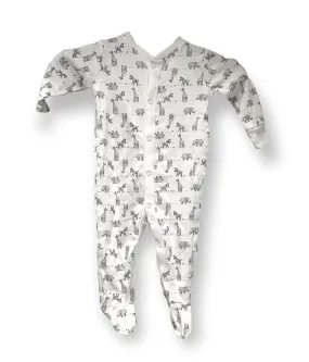 Unisex Baby White Animal Print Cotton Footie Sleepsuit