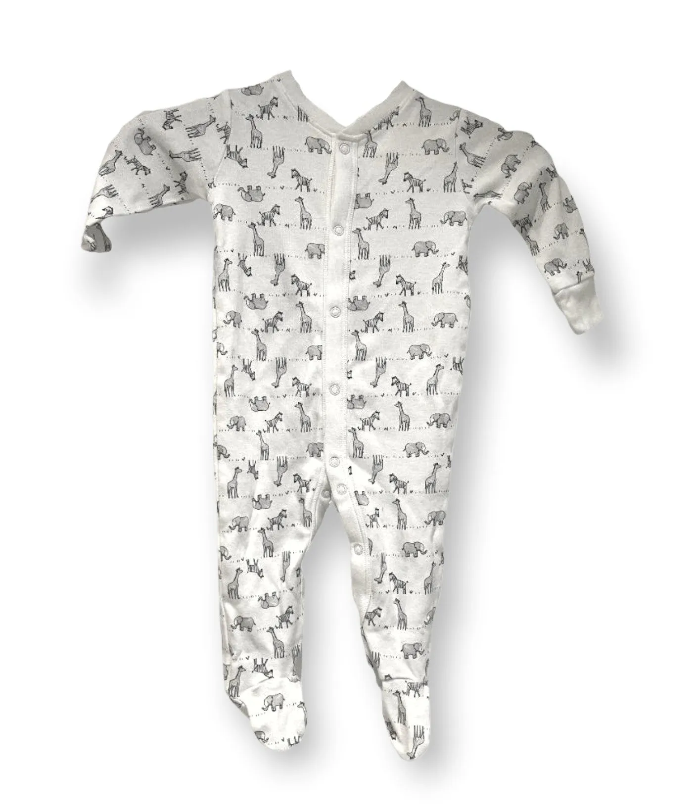 Unisex Baby White Animal Print Cotton Footie Sleepsuit