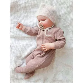 VELVET MOCHA ZIP UP RIBBED ROMPER BABYGROW SLEEPSUIT Size 0 to 3 months - 1 left in stock