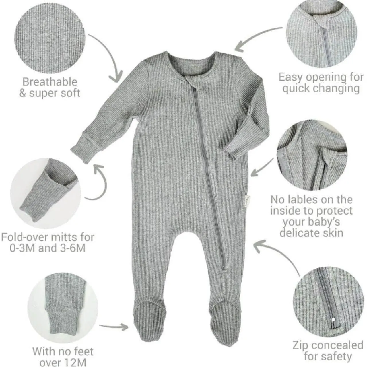 VELVET MOCHA ZIP UP RIBBED ROMPER BABYGROW SLEEPSUIT Size 0 to 3 months - 1 left in stock