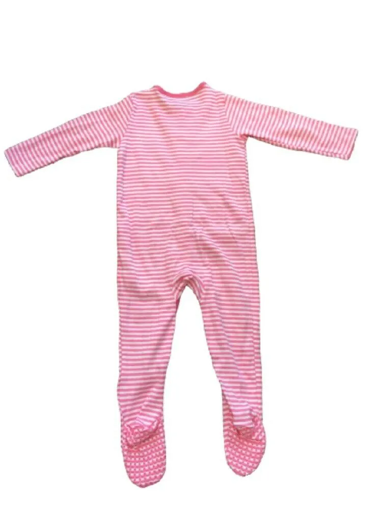 White & Pink Cotton Anti Slip Footie Romper
