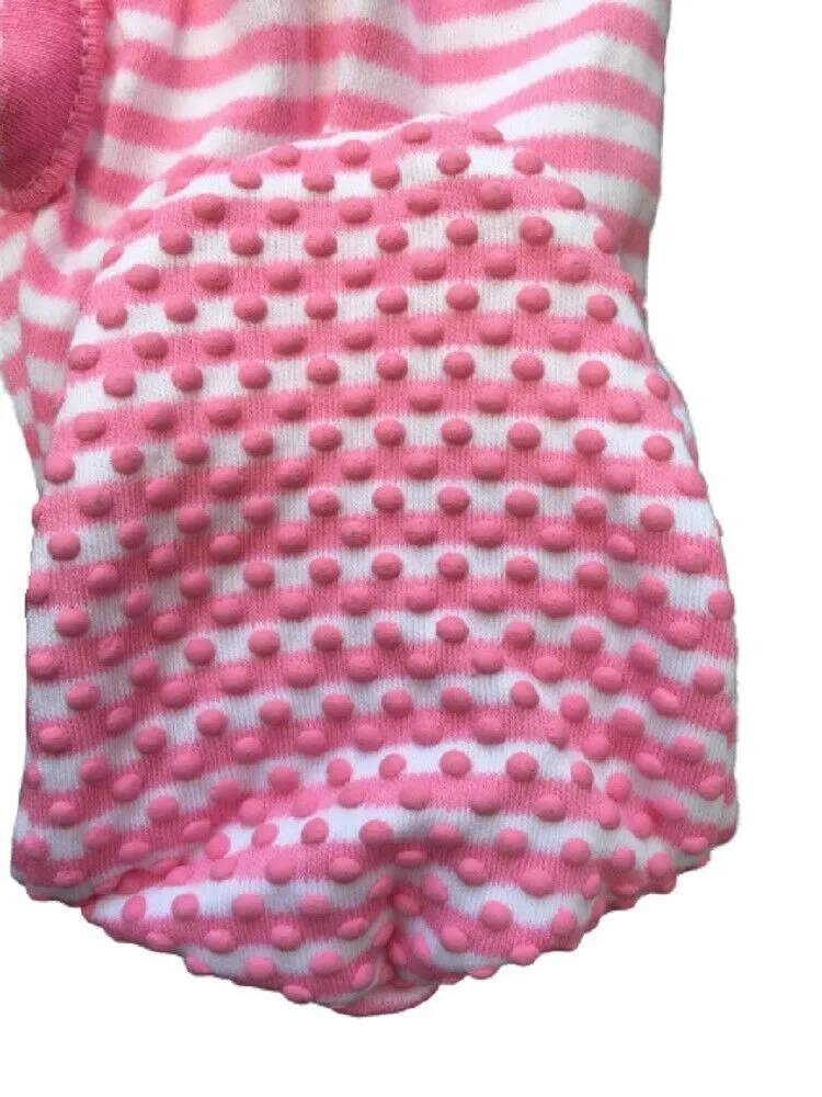 White & Pink Cotton Anti Slip Footie Romper