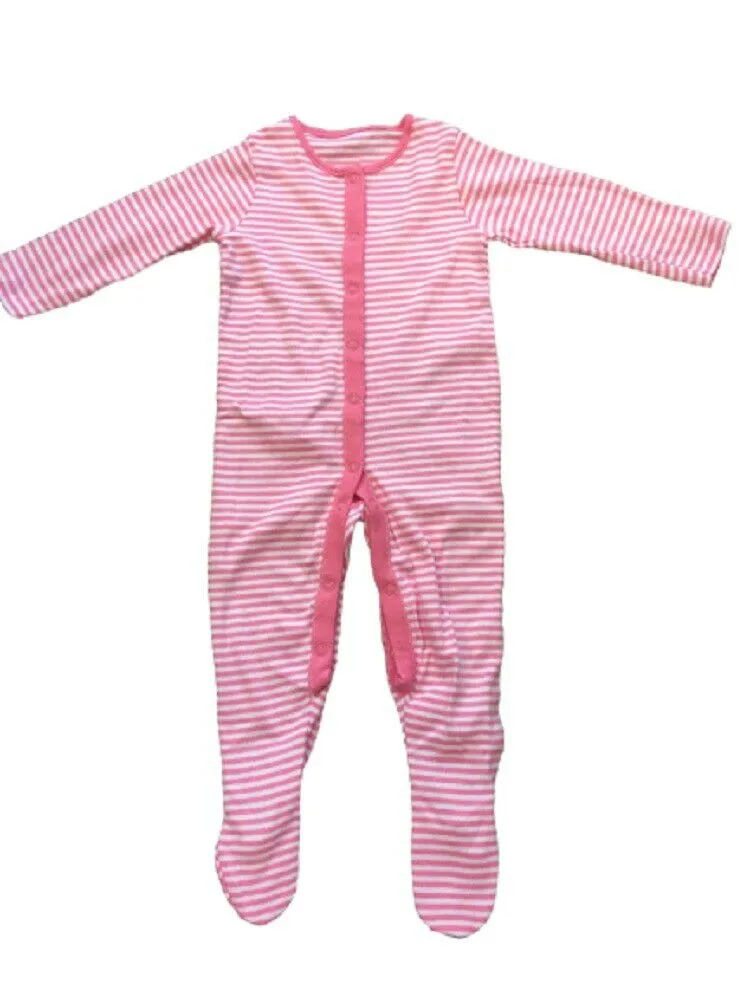 White & Pink Cotton Anti Slip Footie Romper