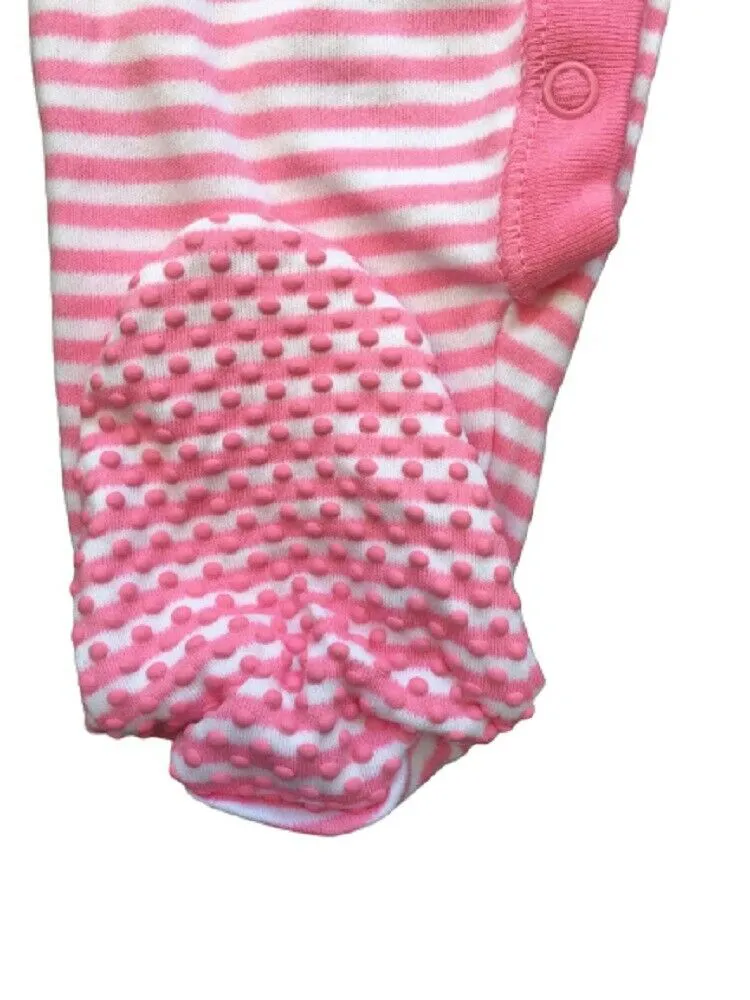 White & Pink Cotton Anti Slip Footie Romper