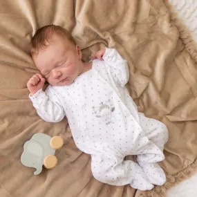White 'Hanging Bear' Star Print Sleepsuit