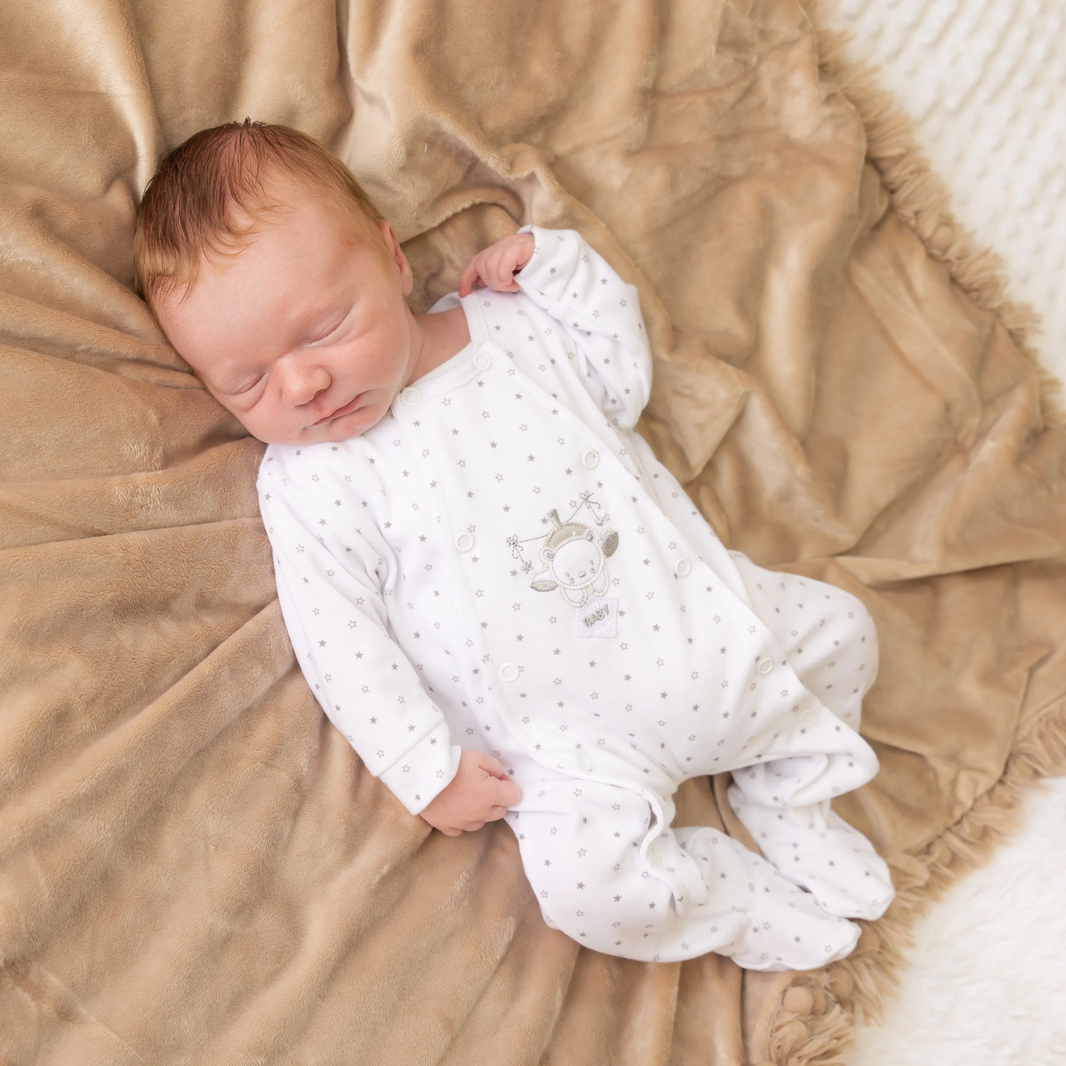 White 'Hanging Bear' Star Print Sleepsuit