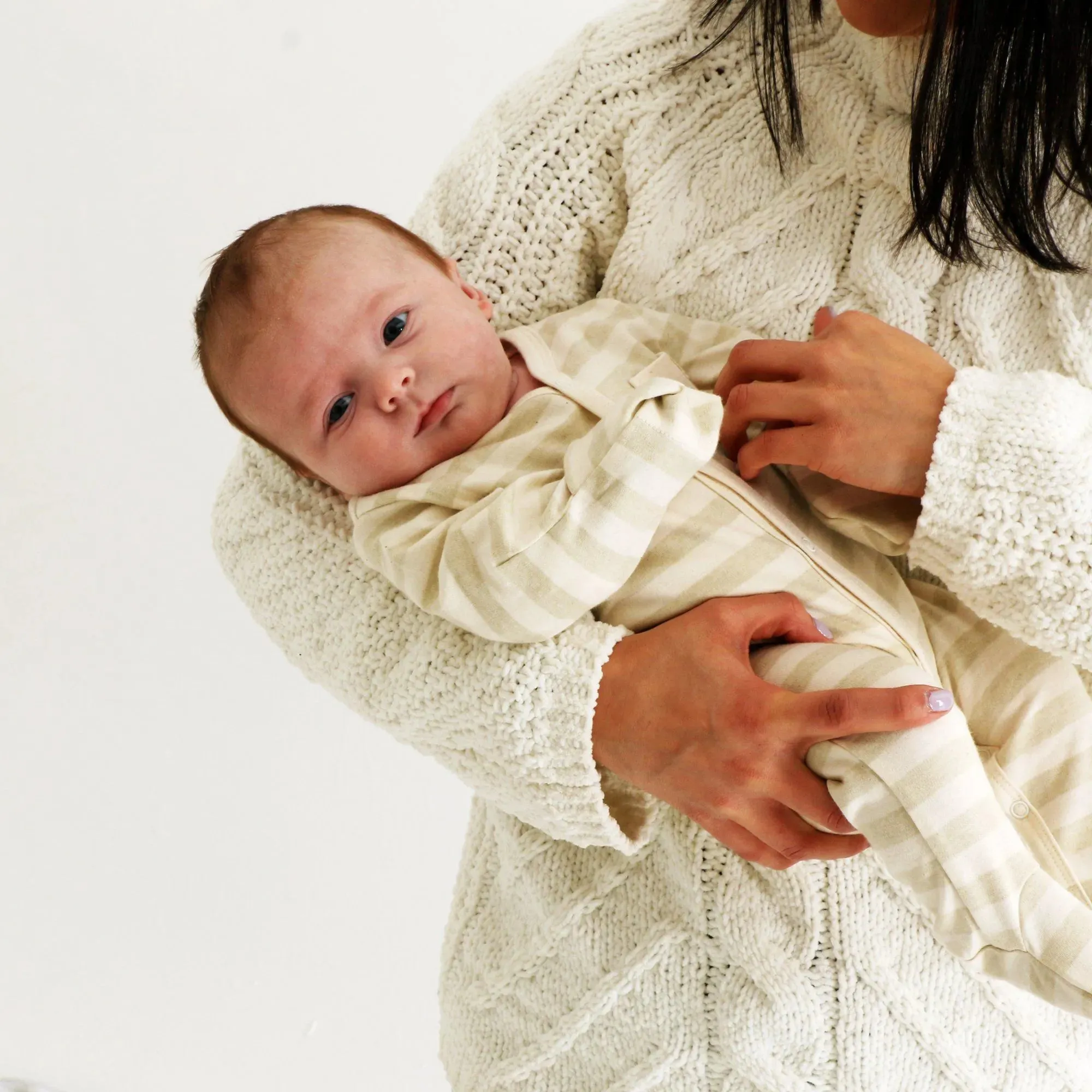 Wide Green Stripe Organic Sleepsuit