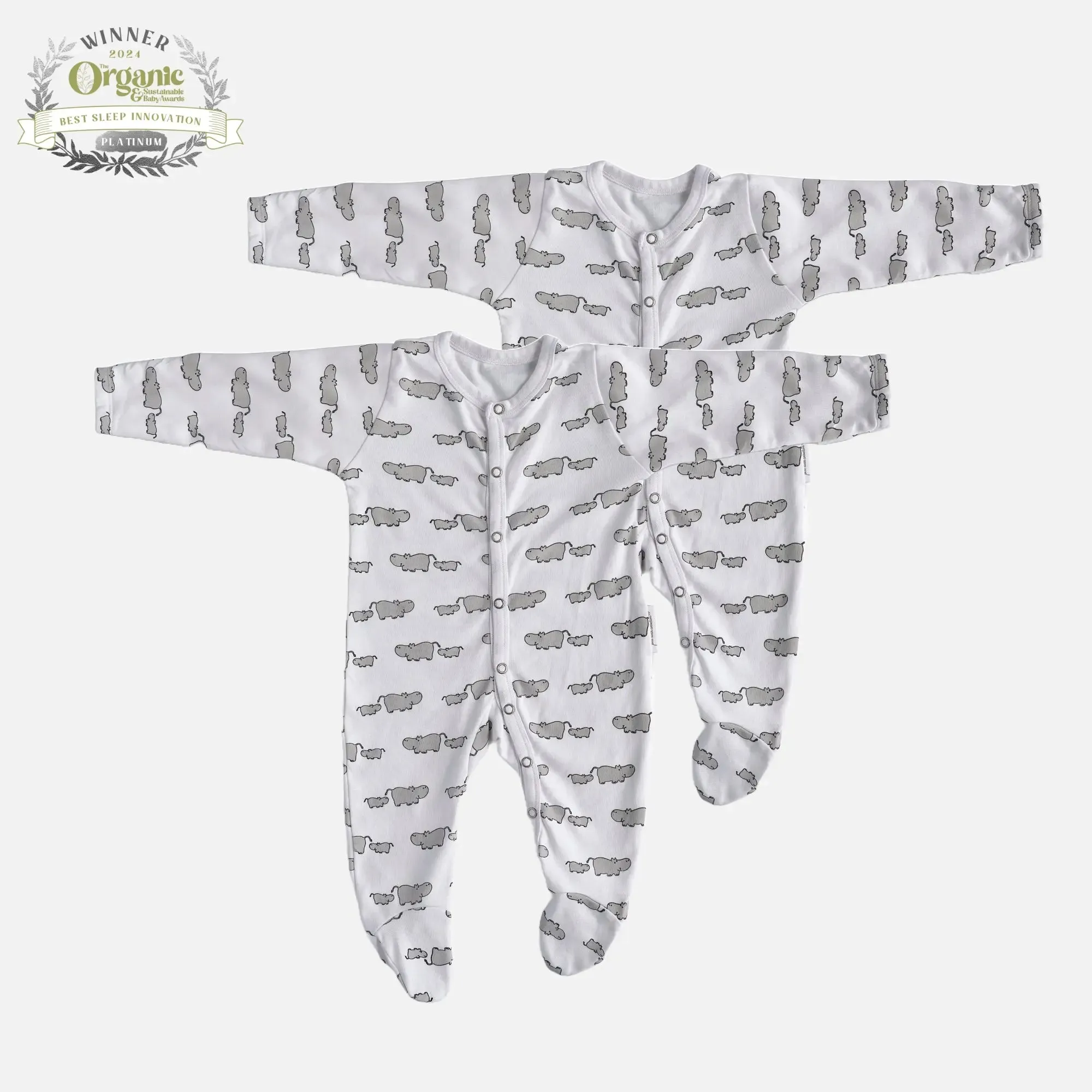 Winter Sleepsuit With Padded Sleeves (2pk) - Hippo
